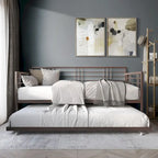 Lit de repos métallique contemporain de taille double avec lit gigogne