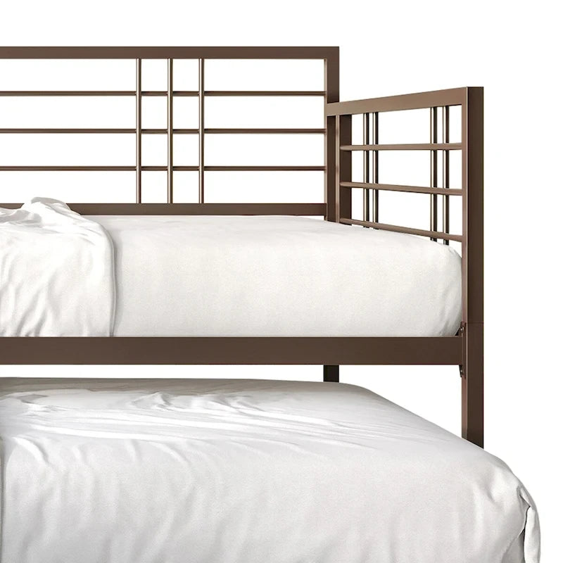 Lit de repos métallique contemporain de taille double avec lit gigogne
