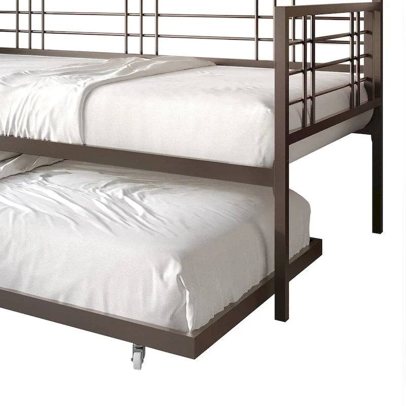 Lit de repos métallique contemporain de taille double avec lit gigogne