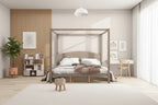 King Size Canopy Platform Bed with Headboard and Support Legs