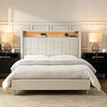 Lit moderne de 156 cm à motif géométrique avec tête de lit de rangement et veilleuse chaleureuse