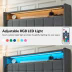 Lit moderne de 156 cm à motif géométrique avec tête de lit de rangement et veilleuse chaleureuse