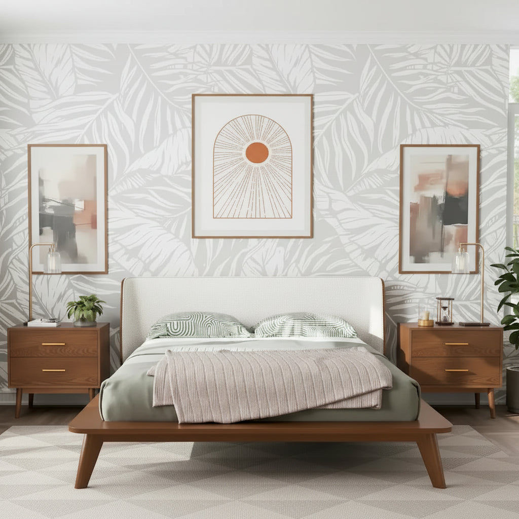 Furniture of America Beau Midcentury 3-Piece Boucle Wingback Low Profile Bedroom Set