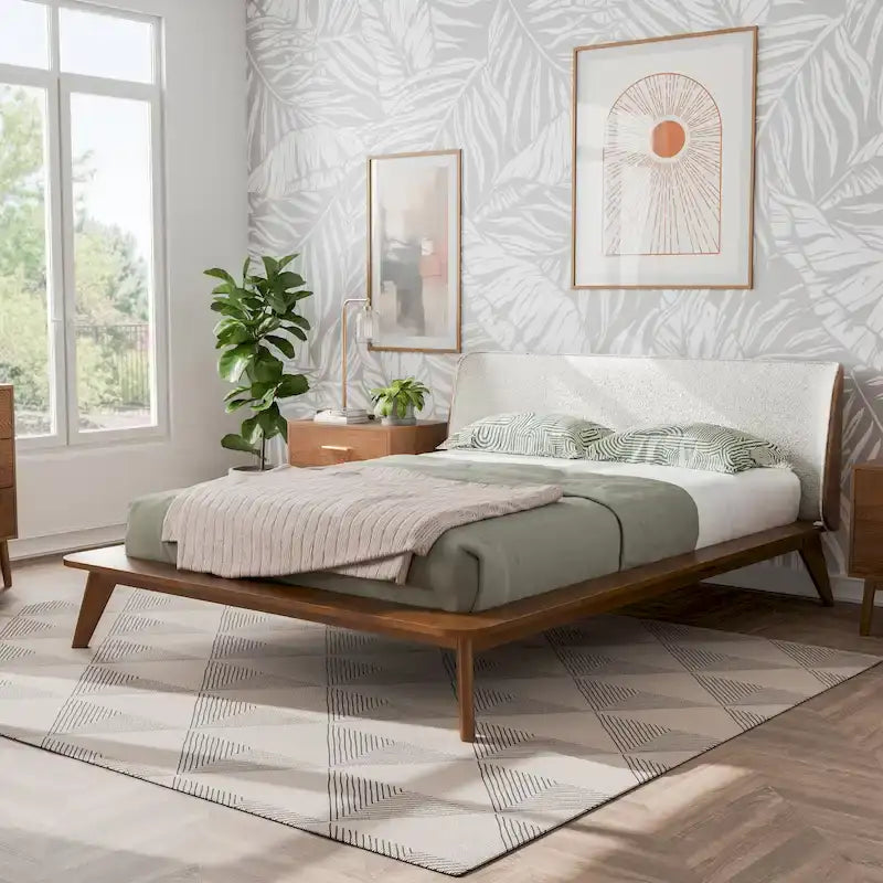 Ensemble de chambre bas de gamme avec fauteuil à oreilles en bouclette du milieu du siècle