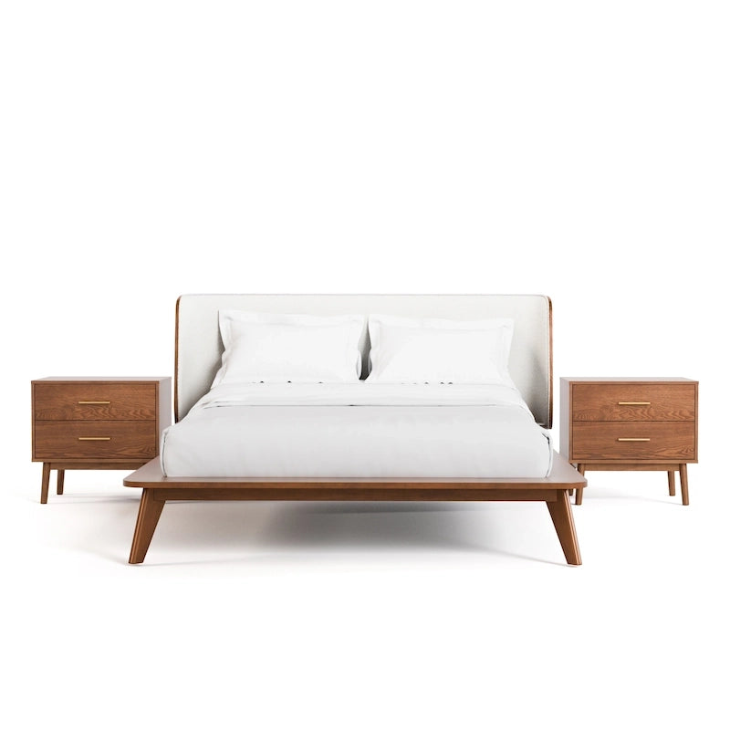 Ensemble de chambre bas de gamme avec fauteuil à oreilles en bouclette du milieu du siècle