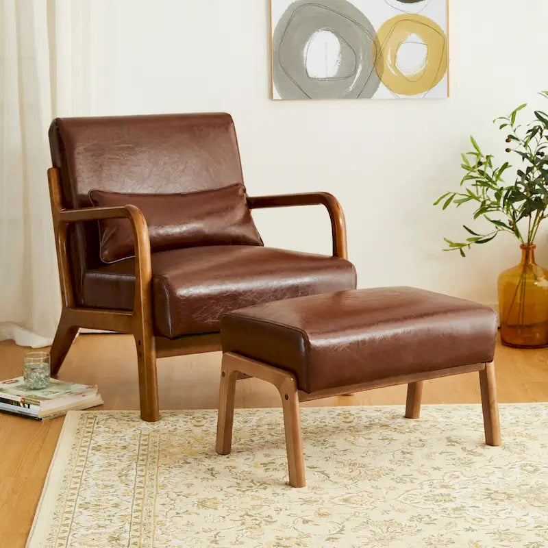 Tabourets d'appoint en similicuir style Mid-Century