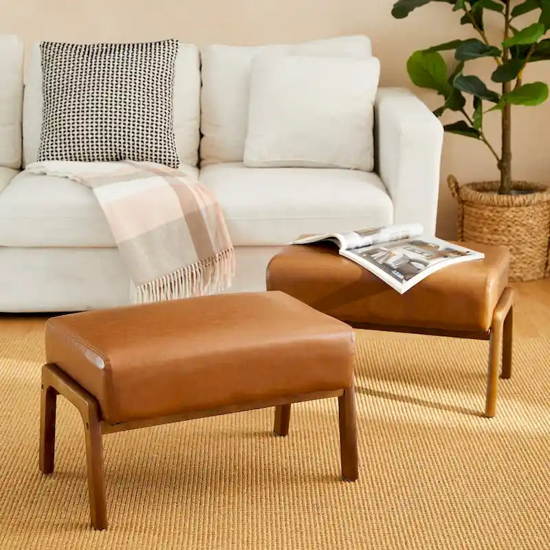 Tabourets d'appoint en similicuir style Mid-Century