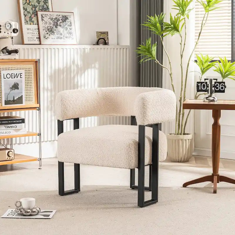 Fauteuil d'appoint individuel en velours Teddy Rembourré, fauteuil moderne d'angle rembourré en bouclette pour salon et chambre