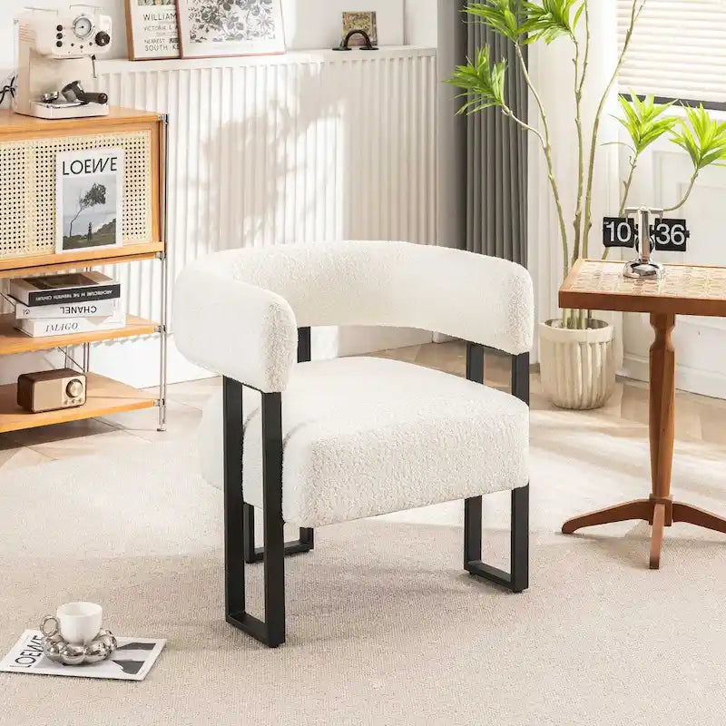Fauteuil d'appoint individuel en velours Teddy Rembourré, fauteuil moderne d'angle rembourré en bouclette pour salon et chambre