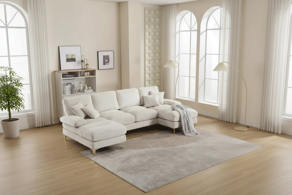 HOMEFUN Chenille Upholstered U-Shaped Living Room Sectional Sofa