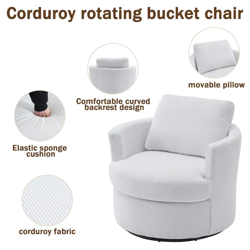 Fauteuil pivotant en velours côtelé moderne, lot de 1