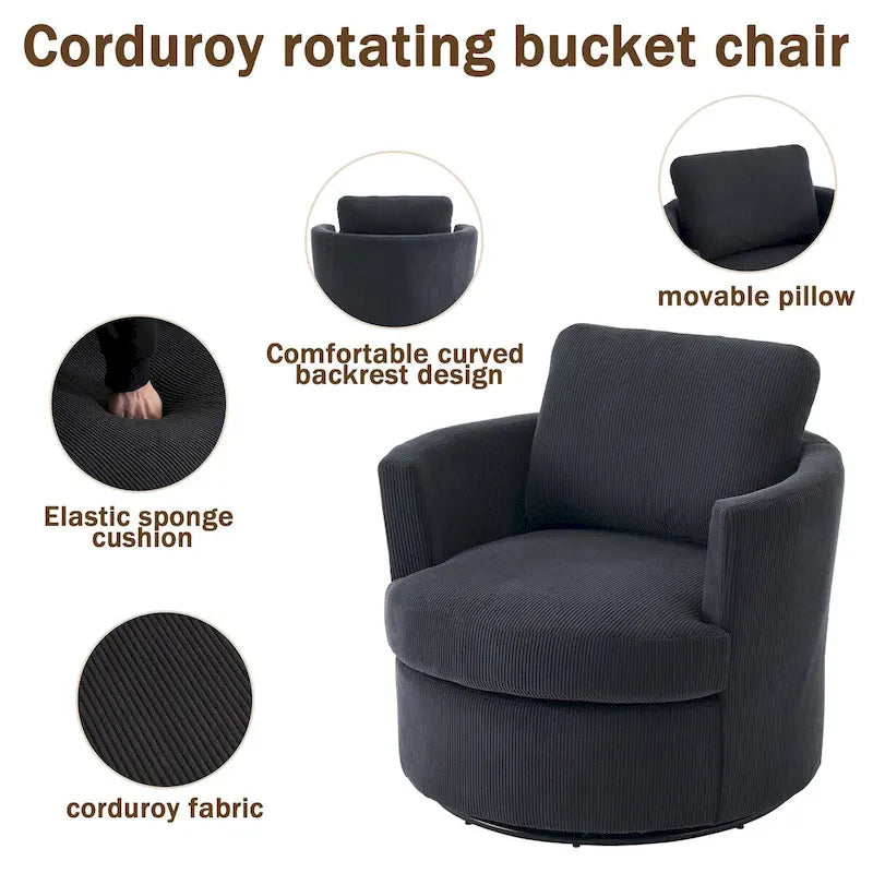 Fauteuil pivotant en velours côtelé moderne, lot de 1