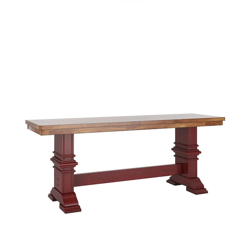 Banc de salle à manger en bois avec pieds tréteaux bicolores