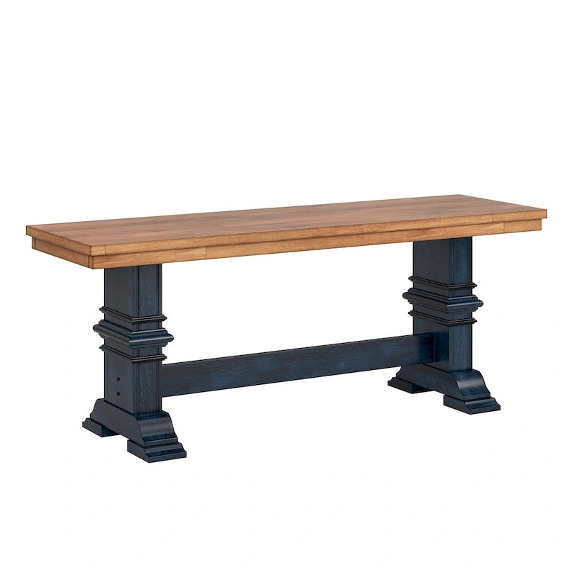 Banc de salle à manger en bois avec pieds tréteaux bicolores