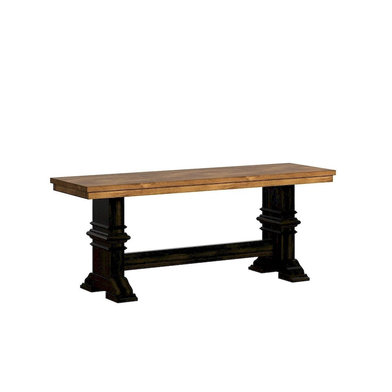 Banc de salle à manger en bois avec pieds tréteaux bicolores