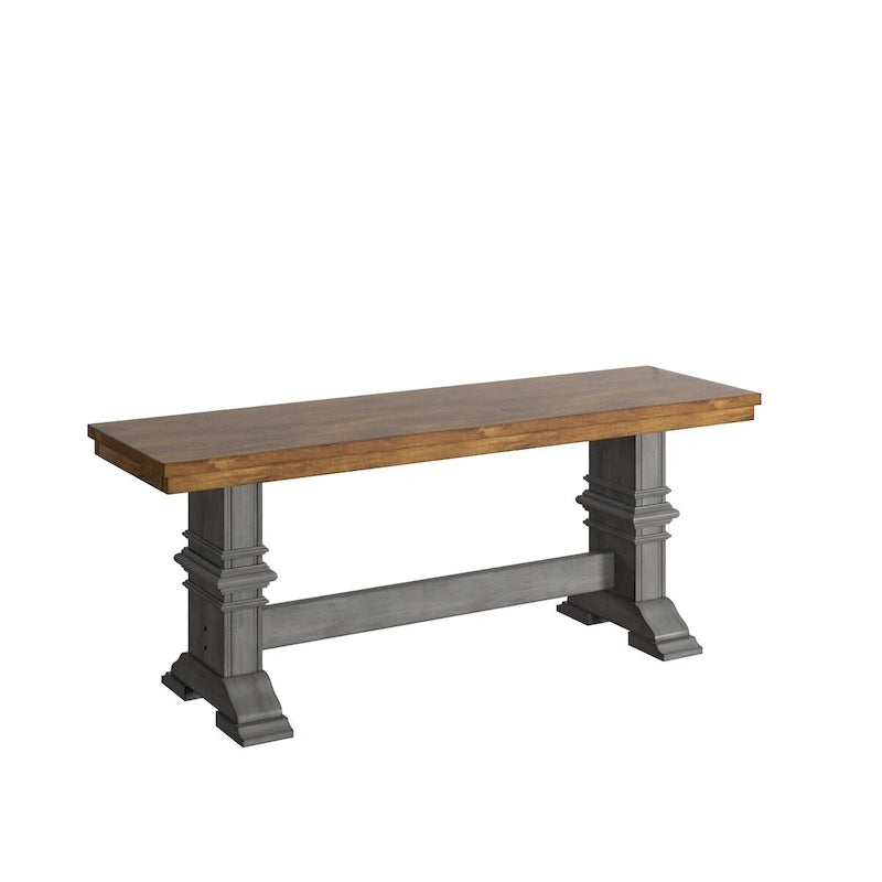 Banc de salle à manger en bois avec pieds tréteaux bicolores