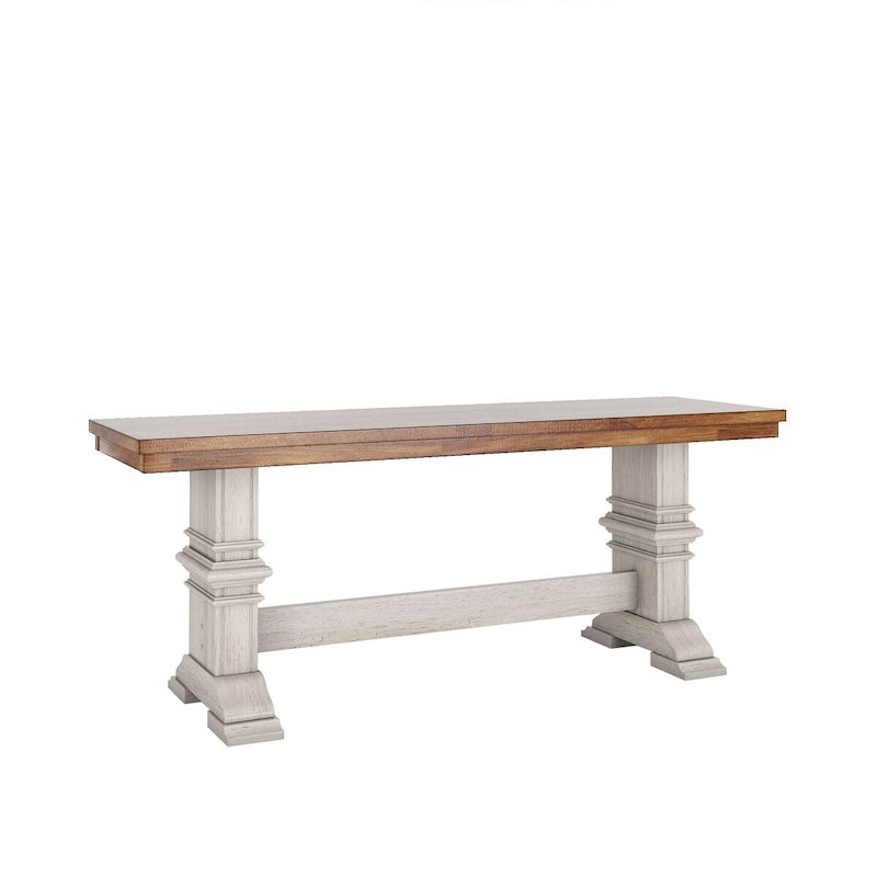 Banc de salle à manger en bois avec pieds tréteaux bicolores