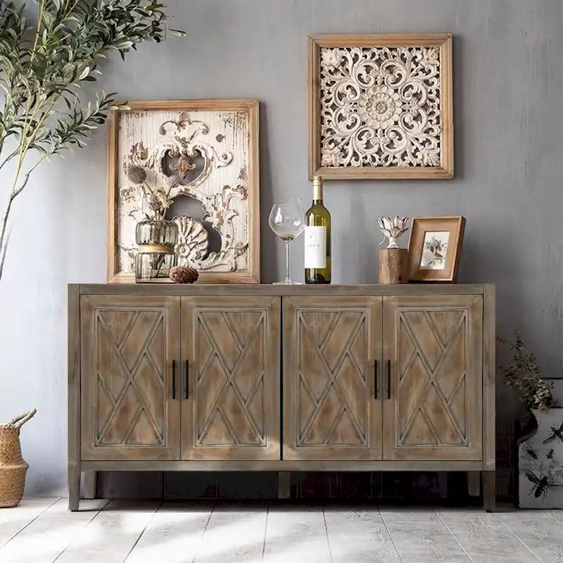 Buffet en Bois 4 Portes, Sergé, Style Américain Vintage