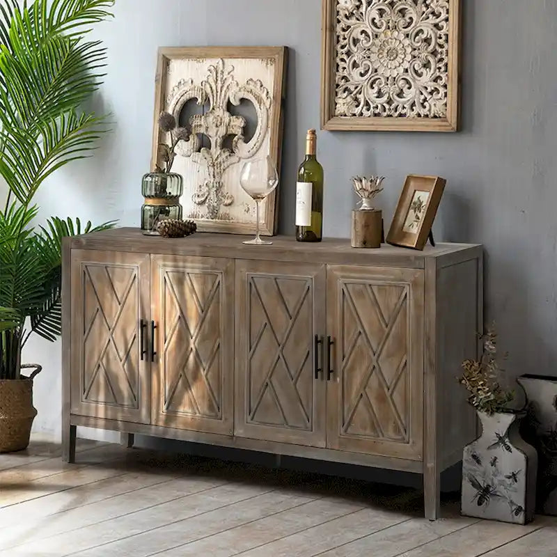 Buffet en Bois 4 Portes, Sergé, Style Américain Vintage