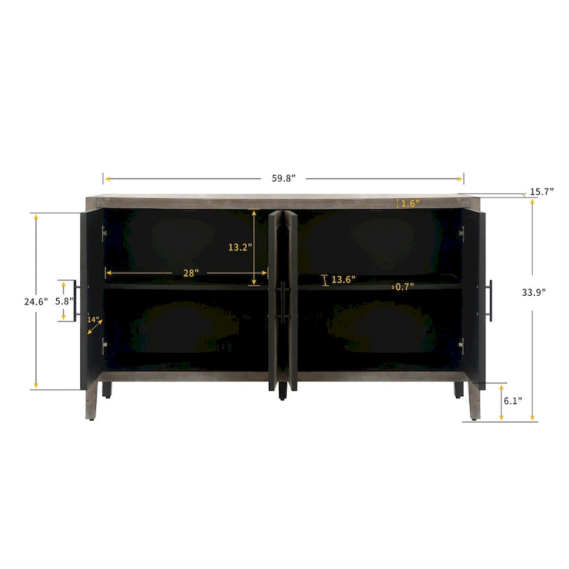 Buffet en Bois 4 Portes, Sergé, Style Américain Vintage