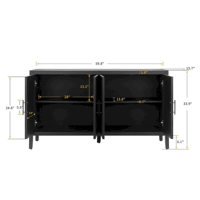 Buffet en Bois 4 Portes, Sergé, Style Américain Vintage