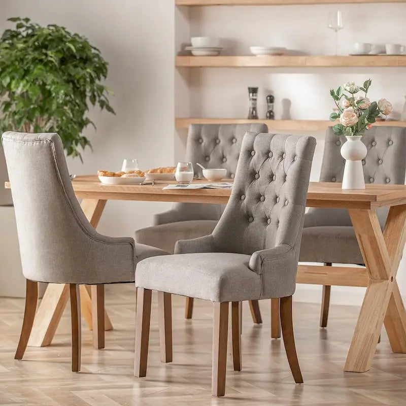 Lot de 2 chaises de salle à manger capitonnées avec dossier à oreilles, chaises d'appoint en tissu avec boutons touffetés