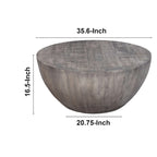 Table basse ronde de 36 pouces, forme tambour artisanale, bois de manguier avec finition gris olive