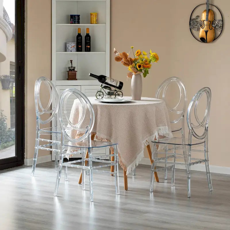 Chaise de salle à manger moderne en acrylique Phoenix, chaise de fête transparente empilable, chaise en acrylique cristallin pour événements et mariages
