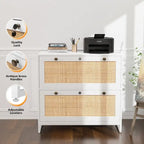 Classeur latéral 2 tiroirs en bois et rotin avec serrure pour bureau à domicile