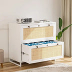 Classeur latéral 2 tiroirs en bois et rotin avec serrure pour bureau à domicile