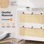Classeur latéral 2 tiroirs en bois et rotin avec serrure pour bureau à domicile