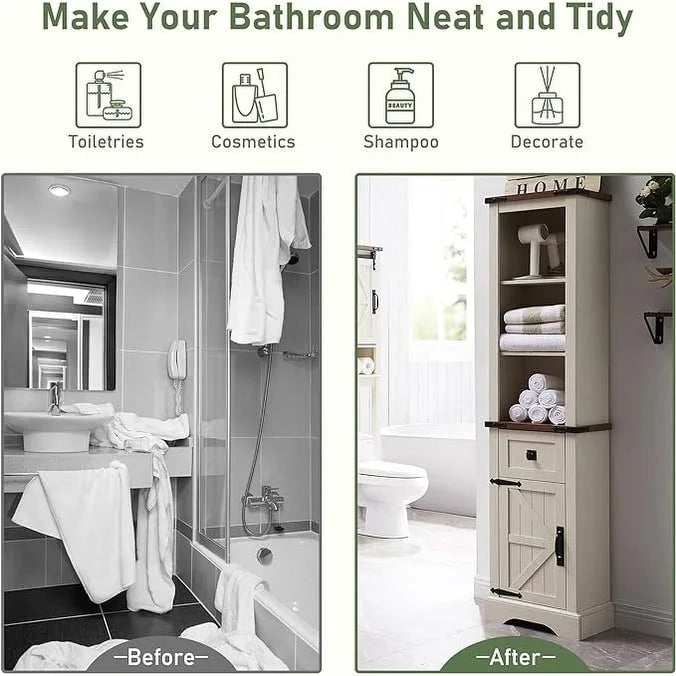 Meuble de rangement pour salle de bain de style fermette, Meuble de rangement, Tour de rangement haute