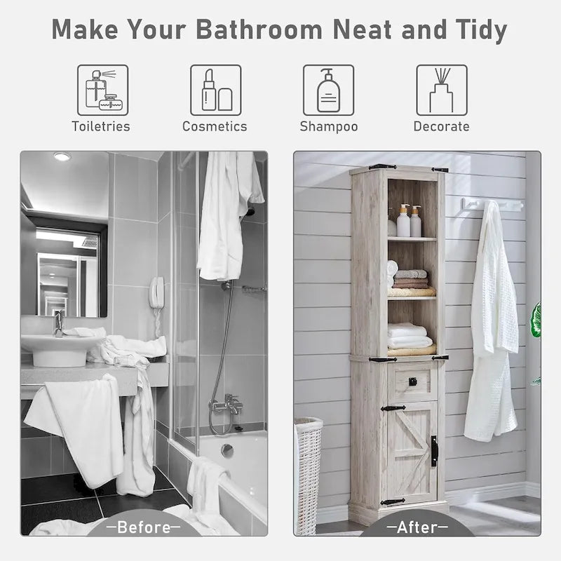 Meuble de rangement pour salle de bain de style fermette, Meuble de rangement, Tour de rangement haute