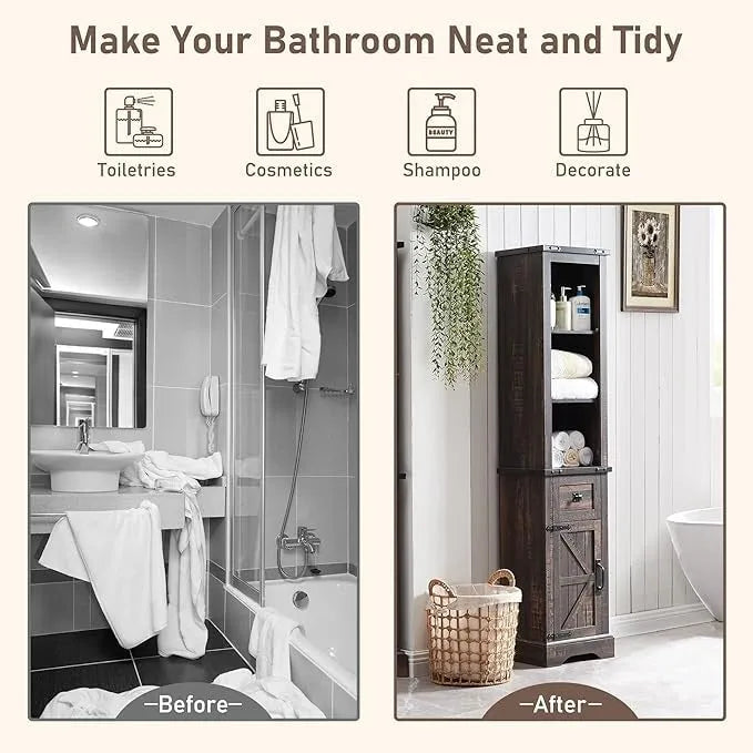 Meuble de rangement pour salle de bain de style fermette, Meuble de rangement, Tour de rangement haute