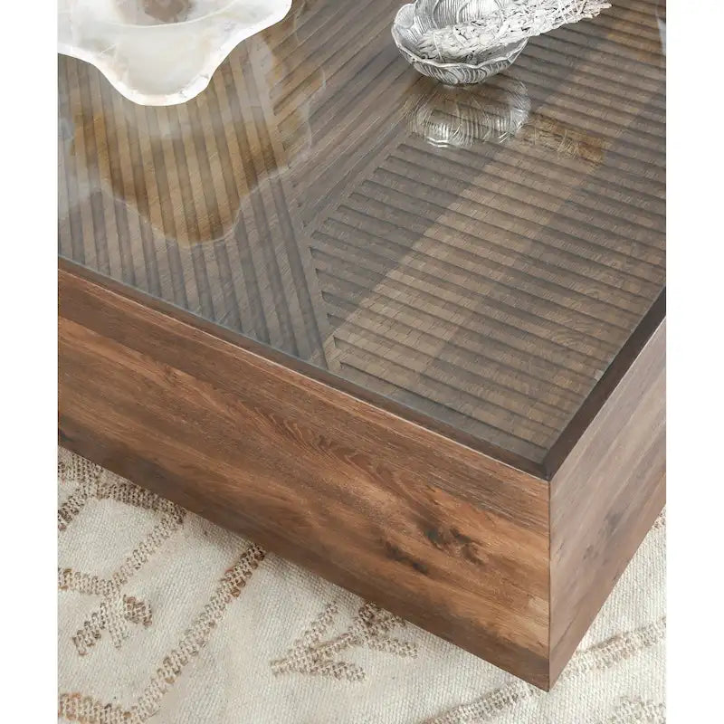 Table basse en verre et bois de 124,5 cm